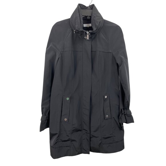 Calvin Klein Womens Size Small Packable Black Raincoat Lined Full Zip Hooded - Picture 1 of 13